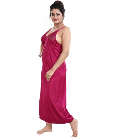 Multicolor Satin Solid Women Nighty with Robe (Free Size) - Magenta - CG19CL63673 $63.29 Robes