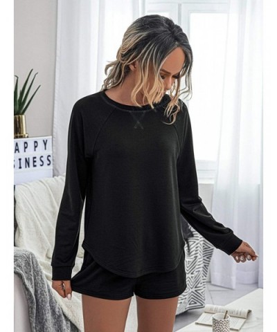 Women's V Neck Long Sleeve Leopard Print Top and Shorts Pajamas Set - Black - C519DSS0DUO $53.24 Sets