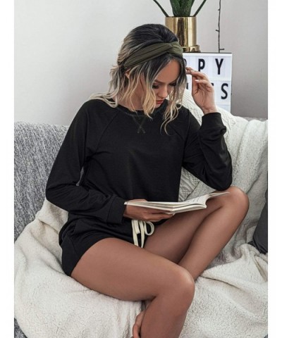 Women's V Neck Long Sleeve Leopard Print Top and Shorts Pajamas Set - Black - C519DSS0DUO $53.24 Sets