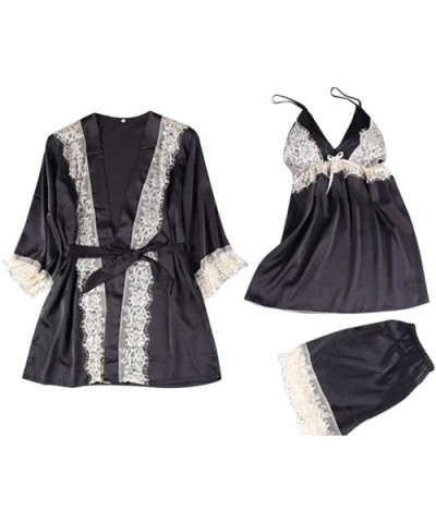 Women's 3 Piece Loungewear Set Ladies Sexy Casual Pajamas Sleepwear - Black - CS199ECH2IH $28.10 Sets