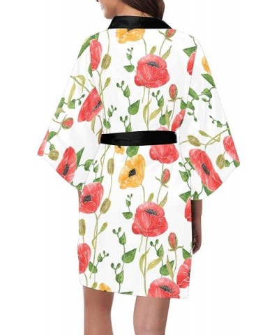 Custom Red Poppy Flower Women Kimono Robes Beach Cover Up for Parties Wedding (XS-2XL) - Multi 5 - CH194A80A9N $77.31 Robes