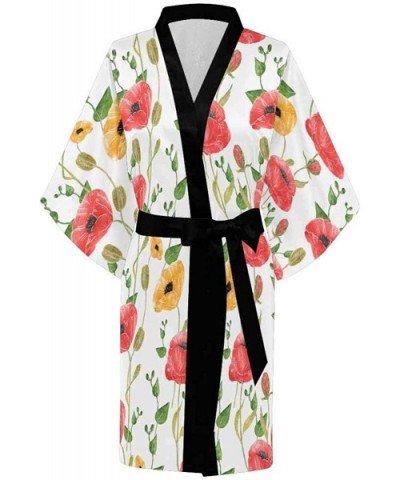 Custom Red Poppy Flower Women Kimono Robes Beach Cover Up for Parties Wedding (XS-2XL) - Multi 5 - CH194A80A9N $77.31 Robes