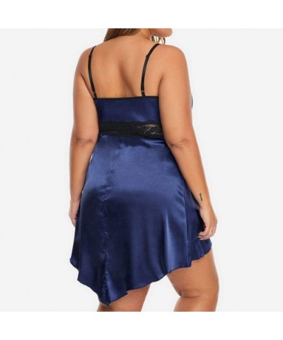 Women's Plus Size Nightdress+Panties Set- Sexy Lace Sleepwear Underwear Lingerie - Navy - CP196H2KGY7 $14.97 Robes