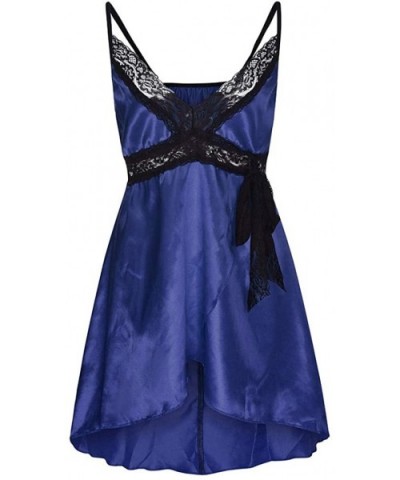 Women's Plus Size Nightdress+Panties Set- Sexy Lace Sleepwear Underwear Lingerie - Navy - CP196H2KGY7 $14.97 Robes