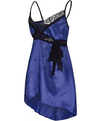 Women's Plus Size Nightdress+Panties Set- Sexy Lace Sleepwear Underwear Lingerie - Navy - CP196H2KGY7 $14.97 Robes