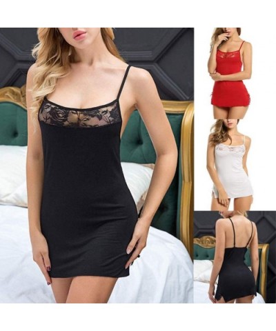 Women Sexy Sleepwear Ladies Mini Lace Chemise Babydoll Sleepwear Cami Dress Underwear Set - Black - CC1932ASCN4 $16.36 Baby D...