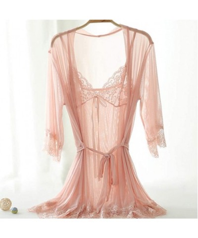 3 Pcs Women's Long Chemise Nightgown Set Sexy Lace Babydoll Lingerie Bridal Eyelash Negligee(S-3XL) - Nude - CS18AI86U3M $42....