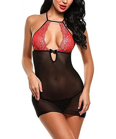 Women's Pajamas Suspender Skirt Underwear Sexy Lingerie Braces Skirt Lace Pajamas T-Back Sexy Underwear - Red - CD18ADETZ0R $...