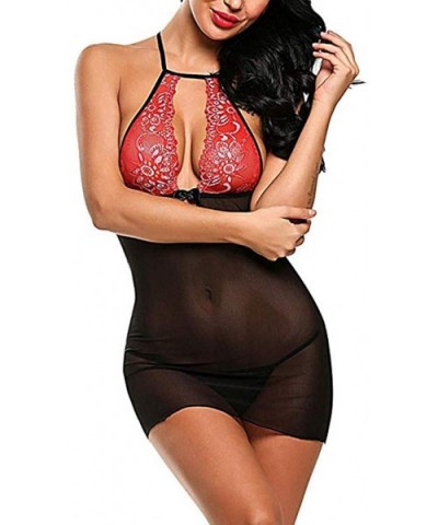 Women's Pajamas Suspender Skirt Underwear Sexy Lingerie Braces Skirt Lace Pajamas T-Back Sexy Underwear - Red - CD18ADETZ0R $...