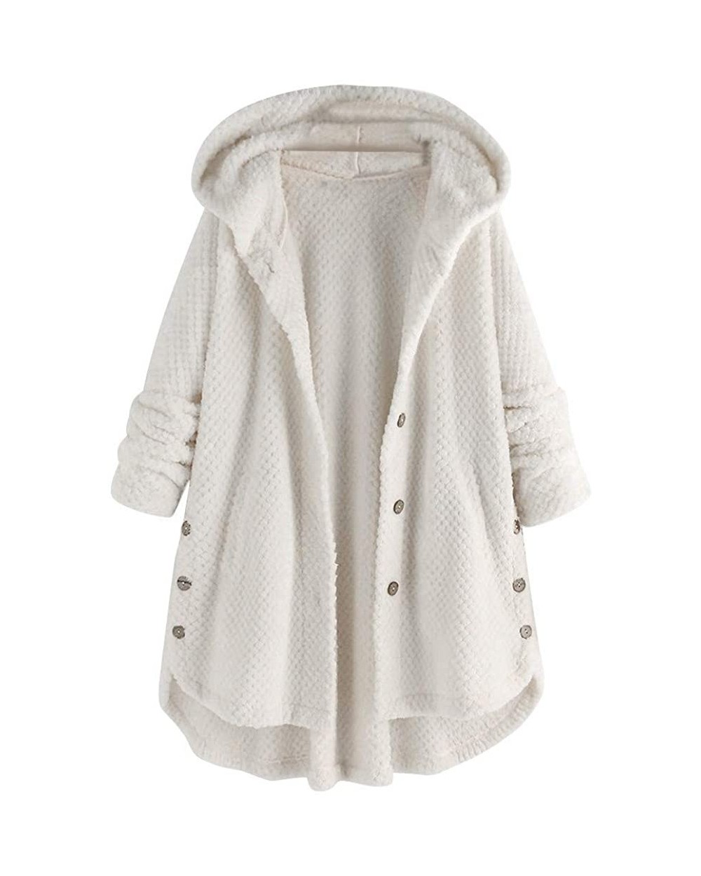 Sherpa Fleece Jacket Hooded Button Hem Fluffy Coat Shearling Warm Outwear White Cardigan Plus Size - White - CG1925EA05K $38....