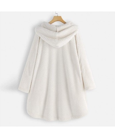 Sherpa Fleece Jacket Hooded Button Hem Fluffy Coat Shearling Warm Outwear White Cardigan Plus Size - White - CG1925EA05K $38....