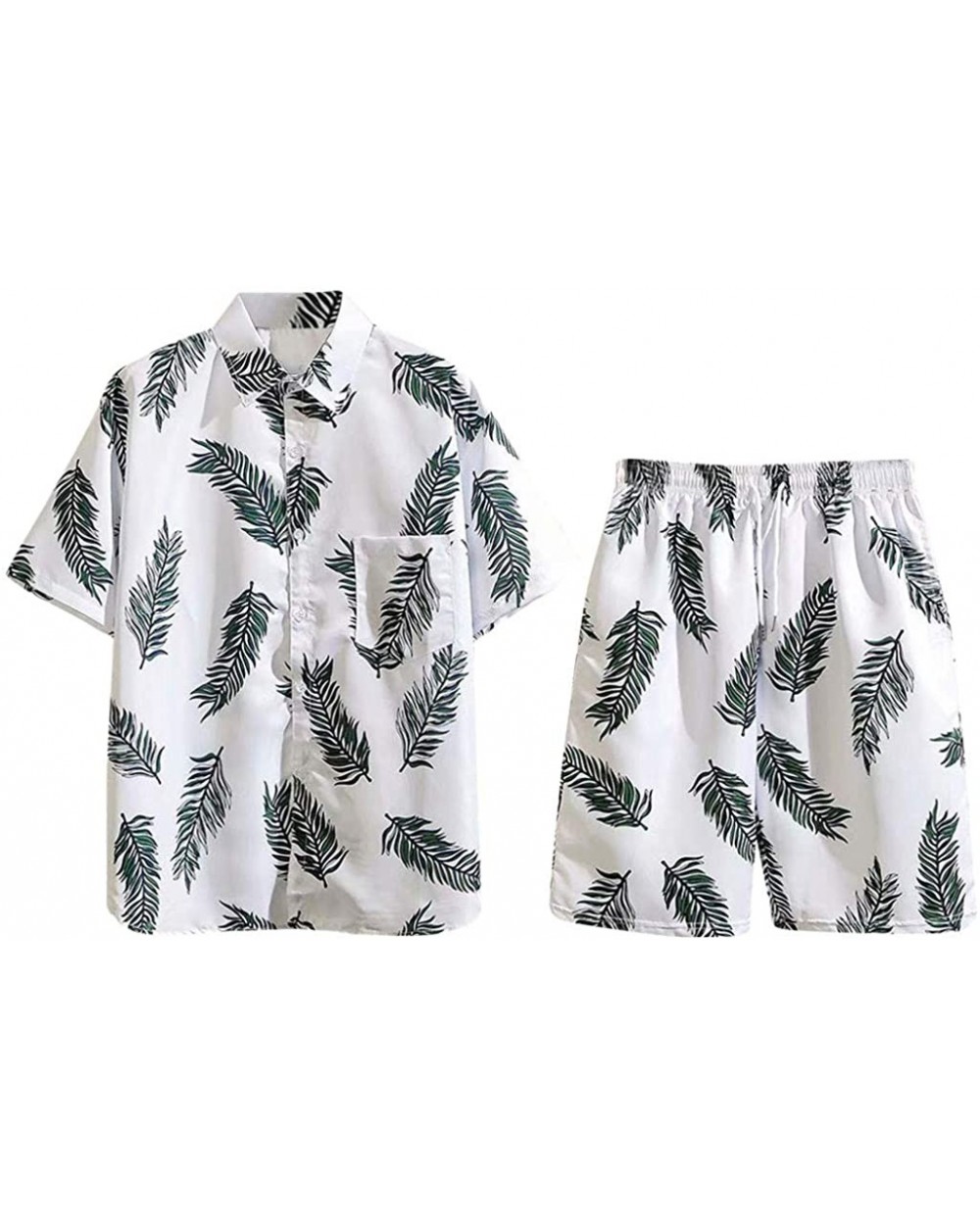 Men's Summer Print Suit Fashion Short Sleeve Shorts Set Shirt Set Pocket Vocation - A White - C2197I0UXT6 $64.42 Shapewear