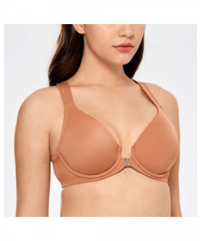 Women's Underwire Support Unlined Plunge Full Coverage Racerback Front Closure Bras - Sun Kissed - CS18WNSRLN2 $36.05 Bras