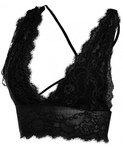 Women's Breathable Sexy Comfy Deep V Lace Bra Underwear Lingerie - Black1 - CW196YYQXO3 $14.47 Bras