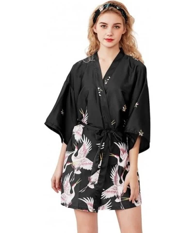 Women's Bathrobes Short Satin Lace Kimono Robes Bridesmaid Sleepwear - 14 Black - C5197H6TDD0 $37.56 Robes