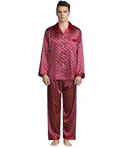 Men's New Long-Sleeved Printed Foreign Trade Home Service Silk Pajamas Suit Casual Top Pants Sets Suit L-3XL - Red Pajamas - ...