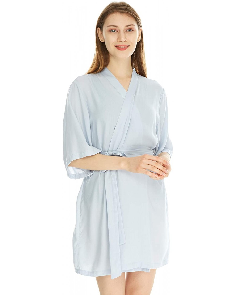 Women's Cotton Lightweight Robes Kimono Robe Knee Length Bathrobe Soft Sleepwear Standard Size in Light Sky Blue - CU1949KS9H...