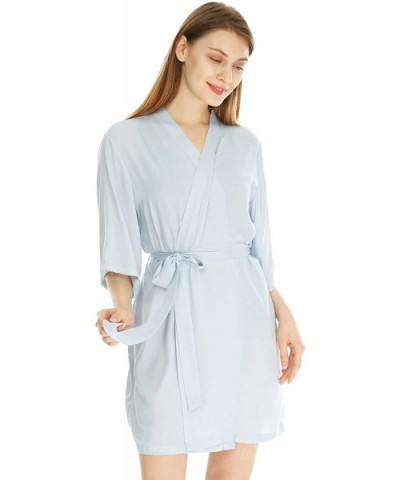 Women's Cotton Lightweight Robes Kimono Robe Knee Length Bathrobe Soft Sleepwear Standard Size in Light Sky Blue - CU1949KS9H...