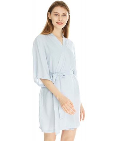 Women's Cotton Lightweight Robes Kimono Robe Knee Length Bathrobe Soft Sleepwear Standard Size in Light Sky Blue - CU1949KS9H...