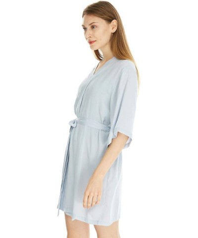 Women's Cotton Lightweight Robes Kimono Robe Knee Length Bathrobe Soft Sleepwear Standard Size in Light Sky Blue - CU1949KS9H...