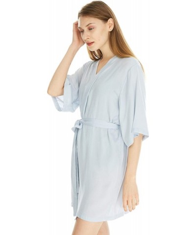 Women's Cotton Lightweight Robes Kimono Robe Knee Length Bathrobe Soft Sleepwear Standard Size in Light Sky Blue - CU1949KS9H...