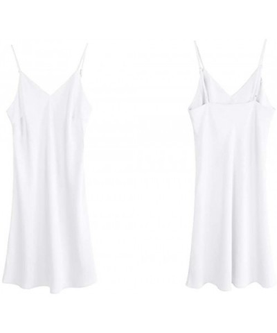 Women's Long Silky Tank Top Adjustable Spaghetti Strap Camisole Slip Dress - V-white - C0196GRWKOY $26.26 Camisoles & Tanks