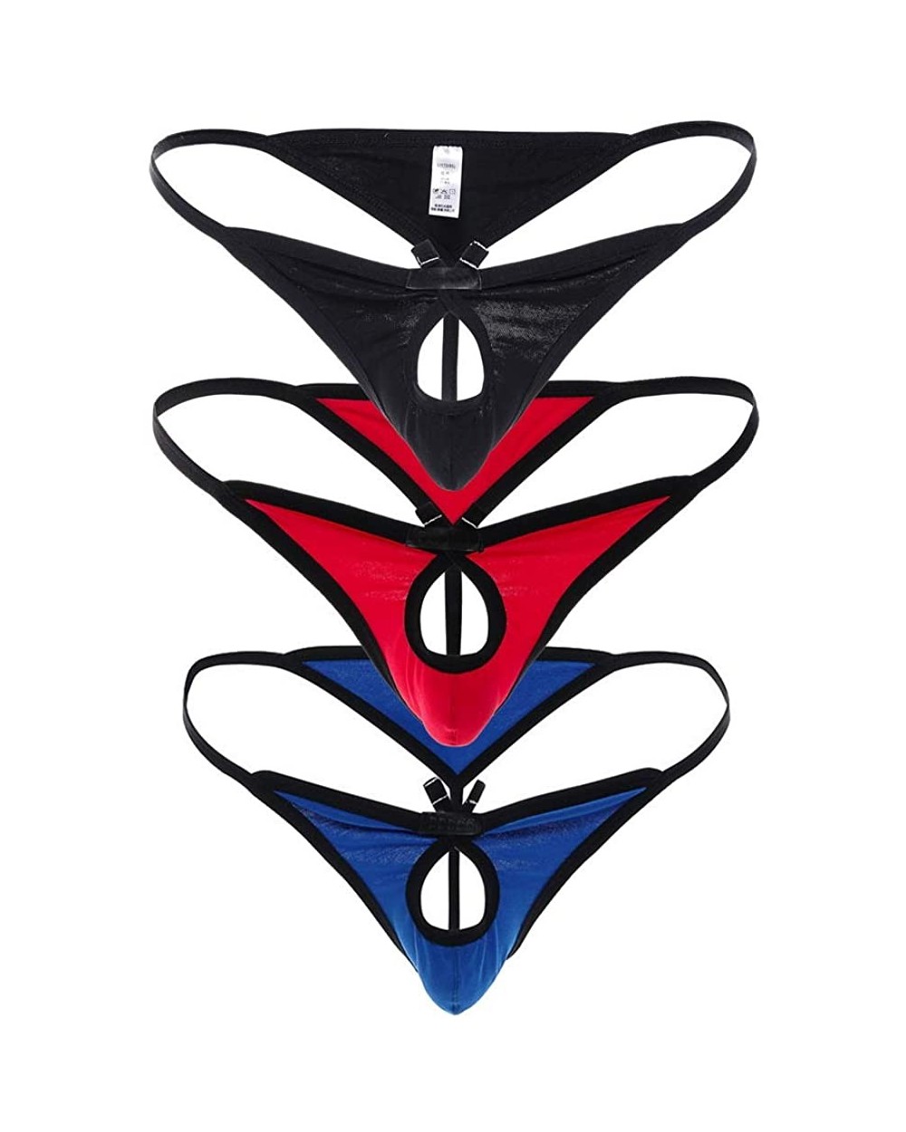 Men's Open Front Hollow Out Low Rise Cotton Thong Brief Underwear Sheer Panties - B+r+b-3pack - CT18UU02RGT $34.97 G-Strings ...