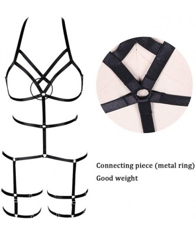 Women's Lingerie cage Set Full Body Harness Bra Garter Punk Gothic Belt Festival Rave Stretchy Fabric Adjustable Size - Black...