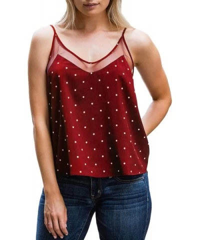 Women's Mesh Inset V Neck Camisole Tank | 100% Polyester - Red Dot - C418OE4H2EL $45.56 Camisoles & Tanks