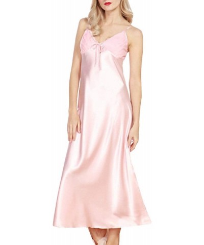 Women's Crochet Deep V Neck Satin Nightgown Side Slit Silky Full Length Sleep Dress - Pink - CQ19DLLMTRX $41.23 Nightgowns & ...