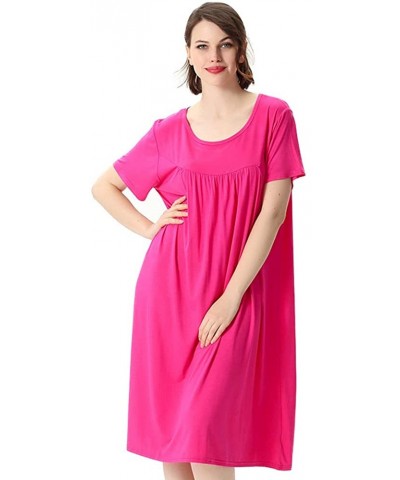 Women's Cotton Short Sleeve Pajamas Sleepwear Casual Dress Oversize Loungewear - Rose - CX19996UMKG $39.58 Nightgowns & Sleep...