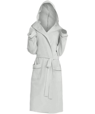 Women Kimono Bathrobe Hooded Bath Robe Men Spa Home Lounge Sleepwear - Gray - C019802529K $42.94 Robes