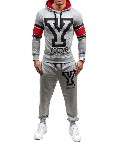 Men's Patchwork Sweatshirt Suit Top Pants Sets Sports Suit Tracksuit Spring Autumn - C Gray - CA195HR2UY6 $59.52 Shapewear