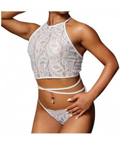 One Piece Sexy Fishnet Bodysuit for Women Mini Sleepwear Underwear-Lace Mesh See Through Lingerie Teddy Babydoll - White - C4...