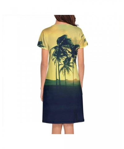 Women's Nightgown Short Sleeves Palm Trees at Sunset Sleepwear Night Dress - White-33 - CY18Z3STW6Y $41.54 Nightgowns & Sleep...