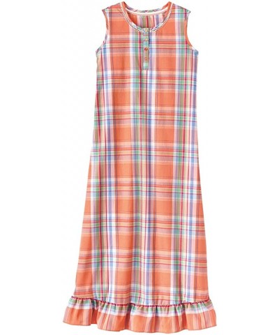 Plaid Sleeveless Long Nightgown - Coral - CK18RY5C5W5 $33.24 Nightgowns & Sleepshirts