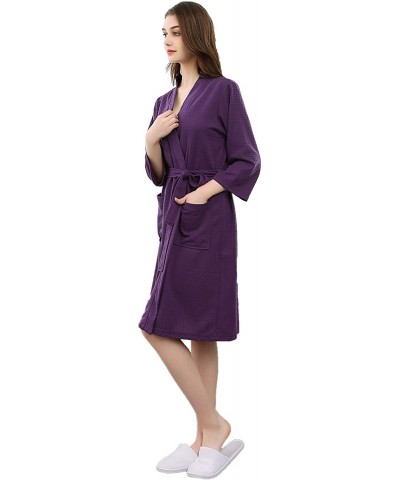 Soft Waffle Men Women Bathrobe Autumn Long Robe Sleepwear Pajamas Kimono - Dark Purple - CF18IETCNTX $35.57 Robes