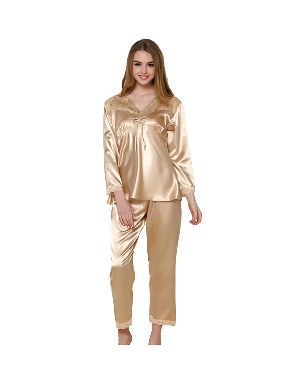 Men's Gold Color Classic Satin Couples Pajamas - Goldw - CV186ZS85OT $26.26 Sleep Sets