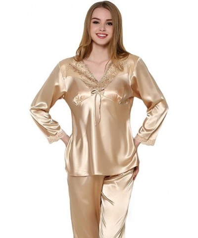 Men's Gold Color Classic Satin Couples Pajamas - Goldw - CV186ZS85OT $26.26 Sleep Sets