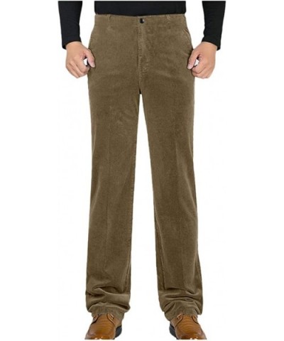 Men Winter Casual Solid Color Pants Straight Plush Trousers Business Loose Long Pants Workout Sweatpants - Khaki - CC192KEM9Q...