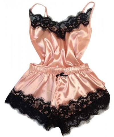 New Womens Sexy Lingerie Camisole Bow Shorts V-Neck Tops Velvet Pajamas Sleepwear - B Pink - CG195XZZXAO $18.78 Sets