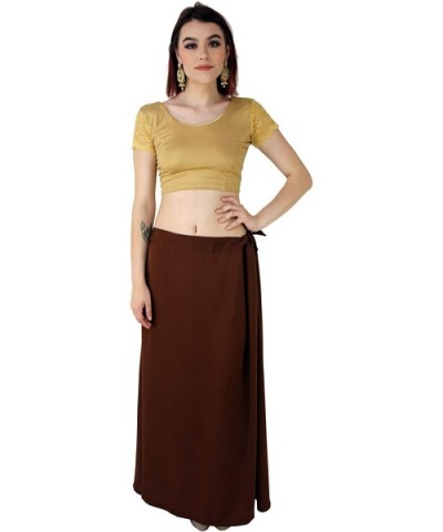 Brown Sari Petticoat Stitched Indian Saree Petticoat for Women Adjustable Waist Sari Skirt - CB18AKWMXYY $32.83 Slips