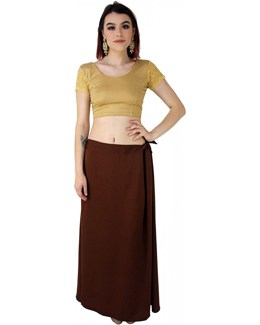 Brown Sari Petticoat Stitched Indian Saree Petticoat for Women Adjustable Waist Sari Skirt - CB18AKWMXYY $32.83 Slips