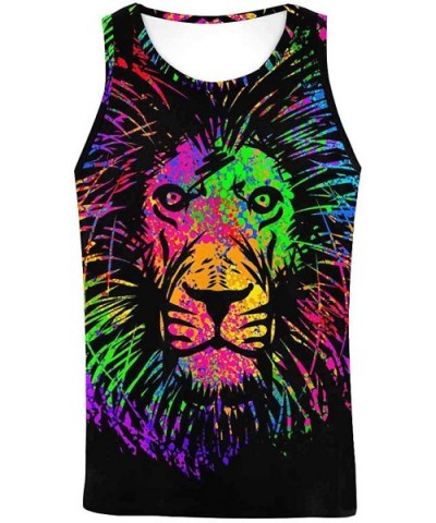 Men's Muscle Gym Workout Training Sleeveless Tank Top Lion with Emerald Mane - Multi5 - CF19D0QL3KN $45.73 Undershirts