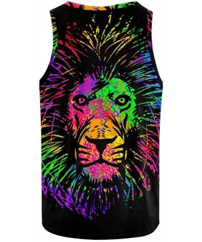 Men's Muscle Gym Workout Training Sleeveless Tank Top Lion with Emerald Mane - Multi5 - CF19D0QL3KN $45.73 Undershirts