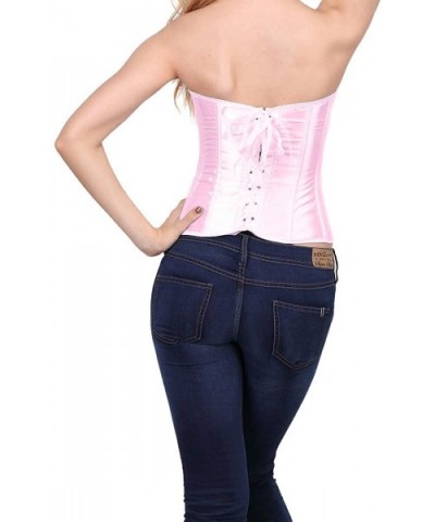 Women Satin Sexy Lace Up Overbust Strong Boned Corset Bustier Top - Pink - CF18HANOZRR $23.37 Bustiers & Corsets