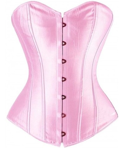 Women Satin Sexy Lace Up Overbust Strong Boned Corset Bustier Top - Pink - CF18HANOZRR $23.37 Bustiers & Corsets