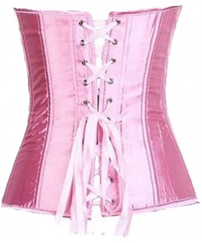 Women Satin Sexy Lace Up Overbust Strong Boned Corset Bustier Top - Pink - CF18HANOZRR $23.37 Bustiers & Corsets