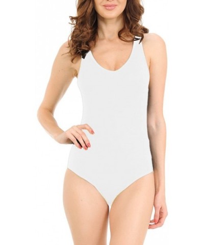 Bodysuit for Juniors Racerback Tank Top Snap V-Neck Sleeveless Bodysuits - White - C21876OS3HO $19.29 Shapewear