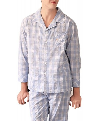 Men's Pajamas Set with Pants Chest Pockts Sleepwear Lounge - Blue - CX198KRSRO4 $67.21 Sleep Sets